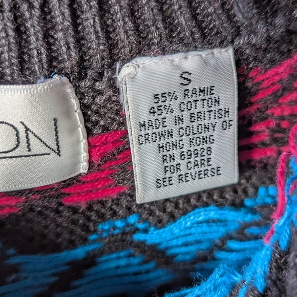 VTG 80s Persuasion Mixed Pattern Crew Neck Tunic Sweater Small Oversized Black - Picture 3 of 6